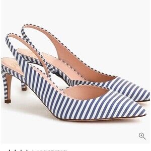 NEW JCrew $278 Colette Stripe Slingback D'Orsay Pumps Blue/White  shoe Sz 11M